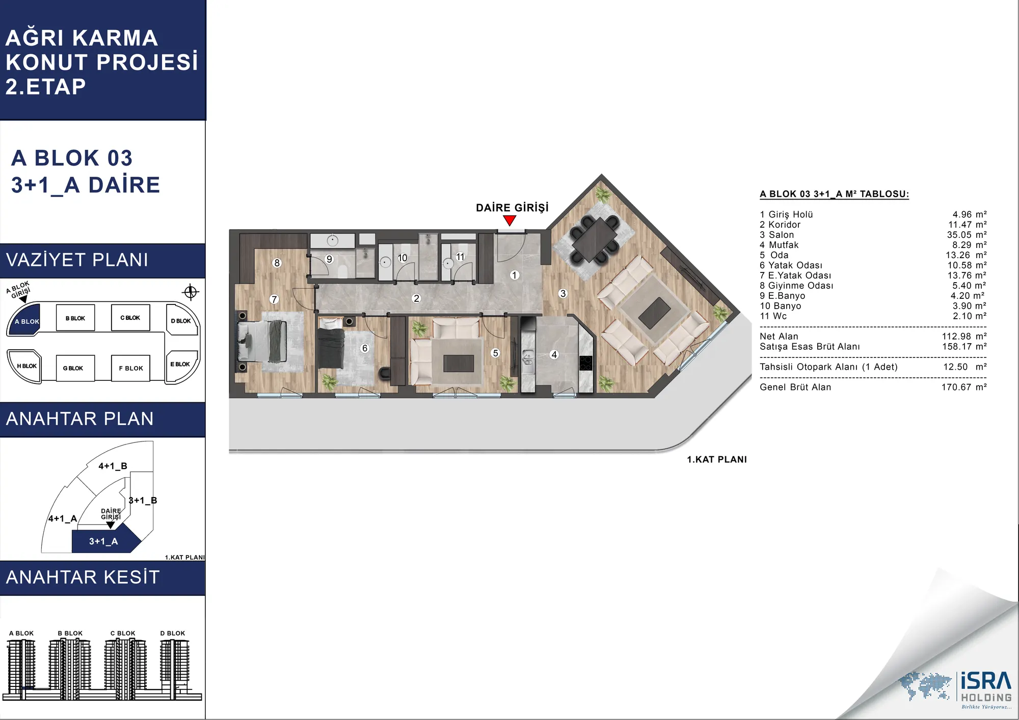 V Premium Ağrı A Blok 3+1 Daire kat planı — A tipi