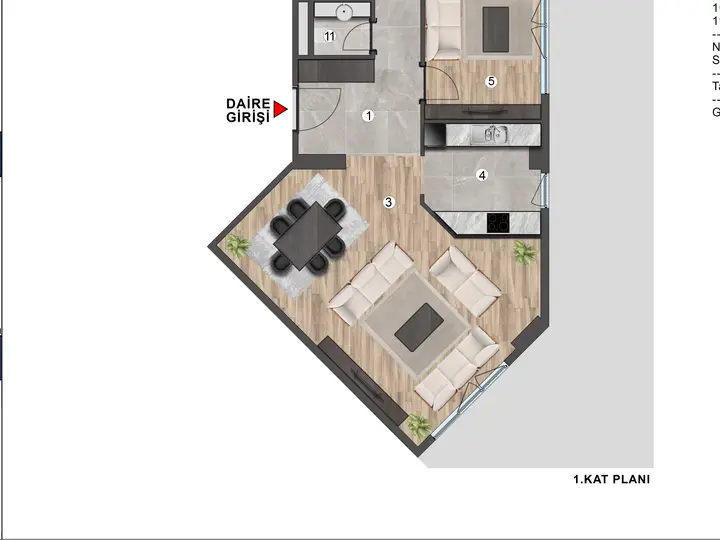 A Blok 3+1 Daire kat planı