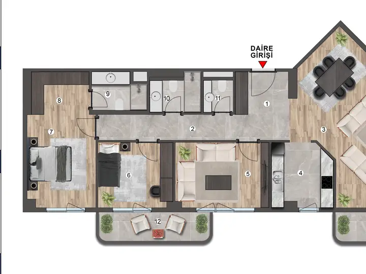 A Blok 3+1 Daire kat planı