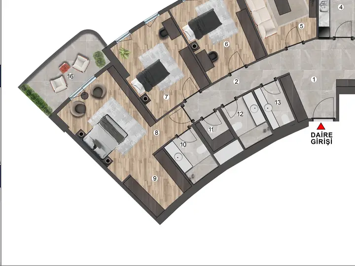 A Blok 4+1 Daire kat planı