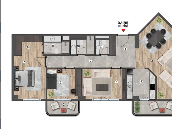 A Blok 3+1 Daire kat planı