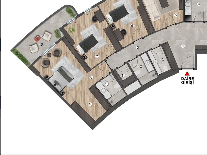 A Blok 4+1 Daire kat planı
