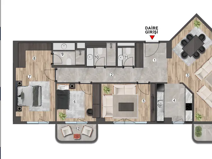 A Blok 3+1 Daire kat planı