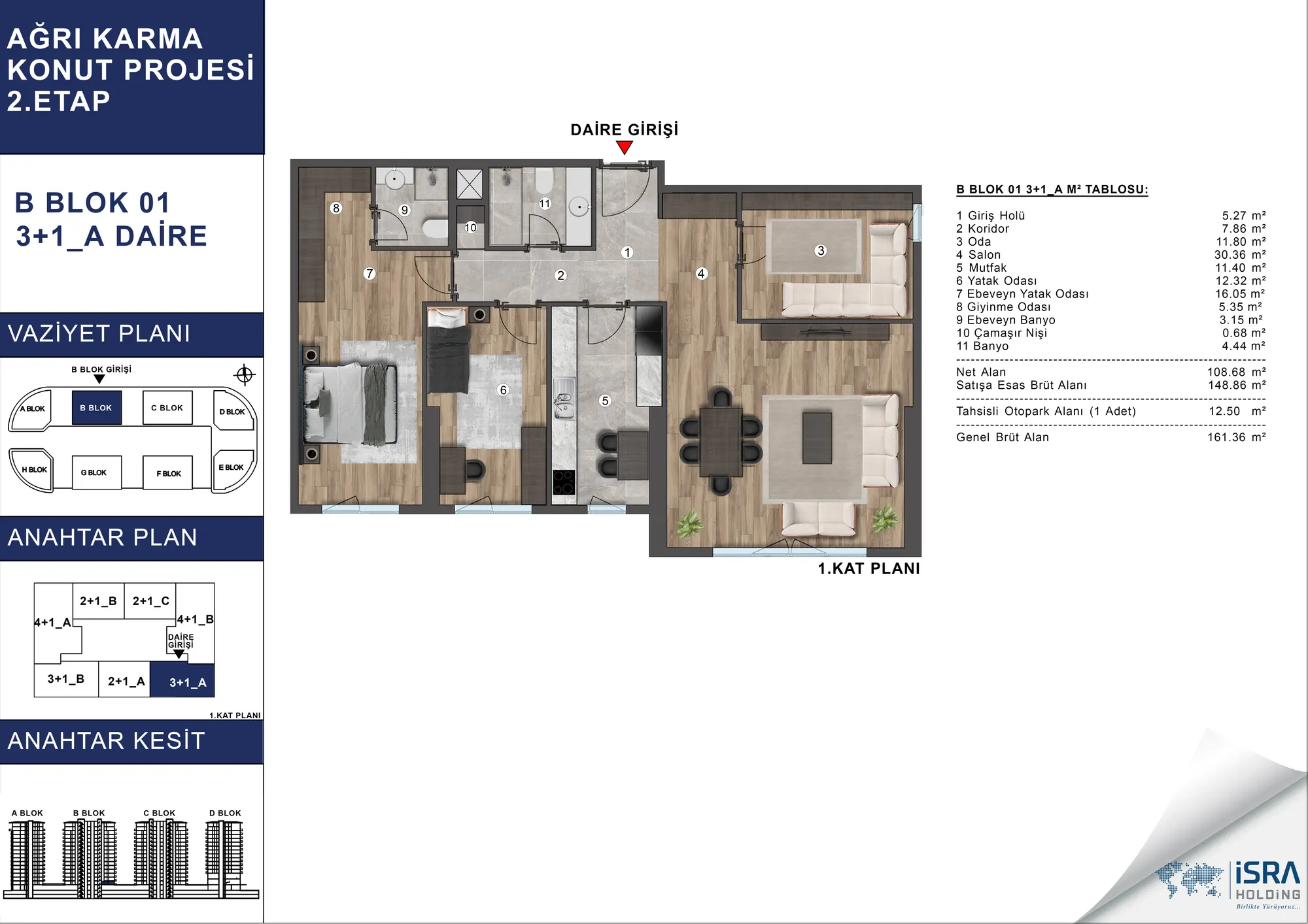 V Premium Ağrı B Blok 3+1 Daire kat planı — A tipi