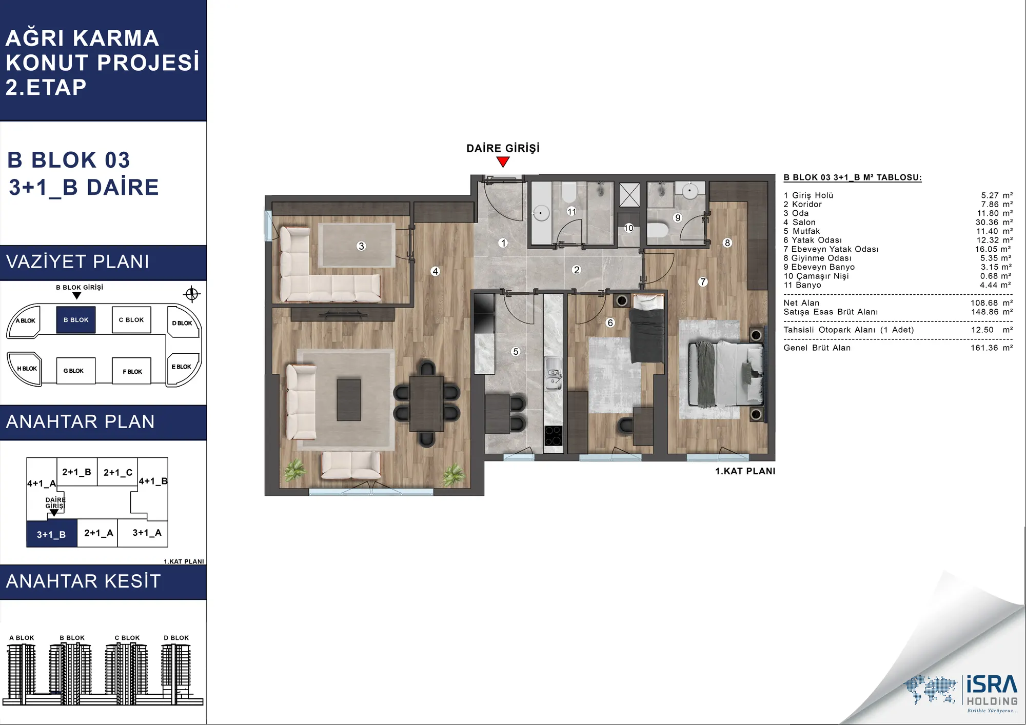 V Premium Ağrı B Blok 3+1 Daire kat planı — B tipi