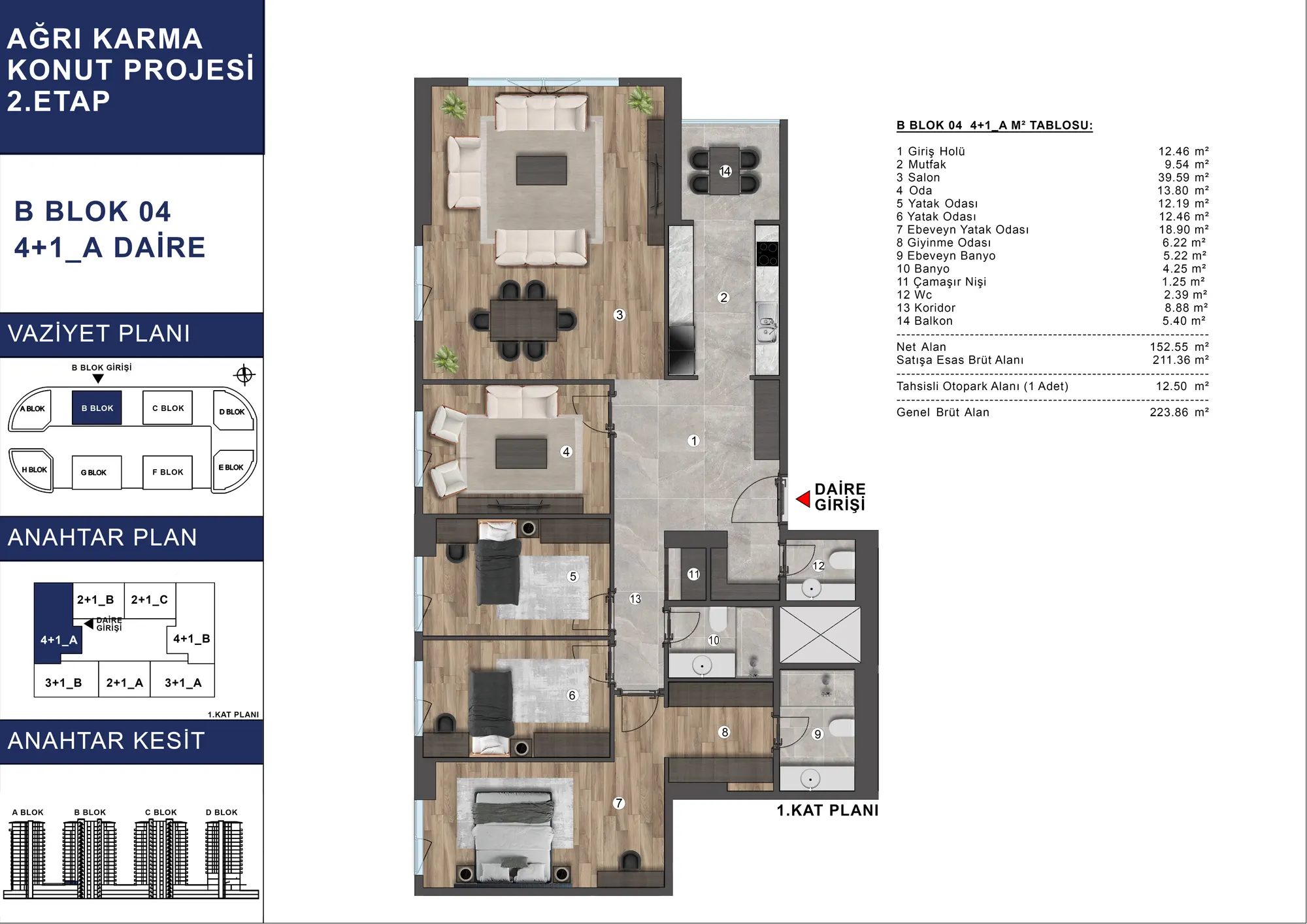 V Premium Ağrı B Blok 4+1 Daire kat planı — A tipi