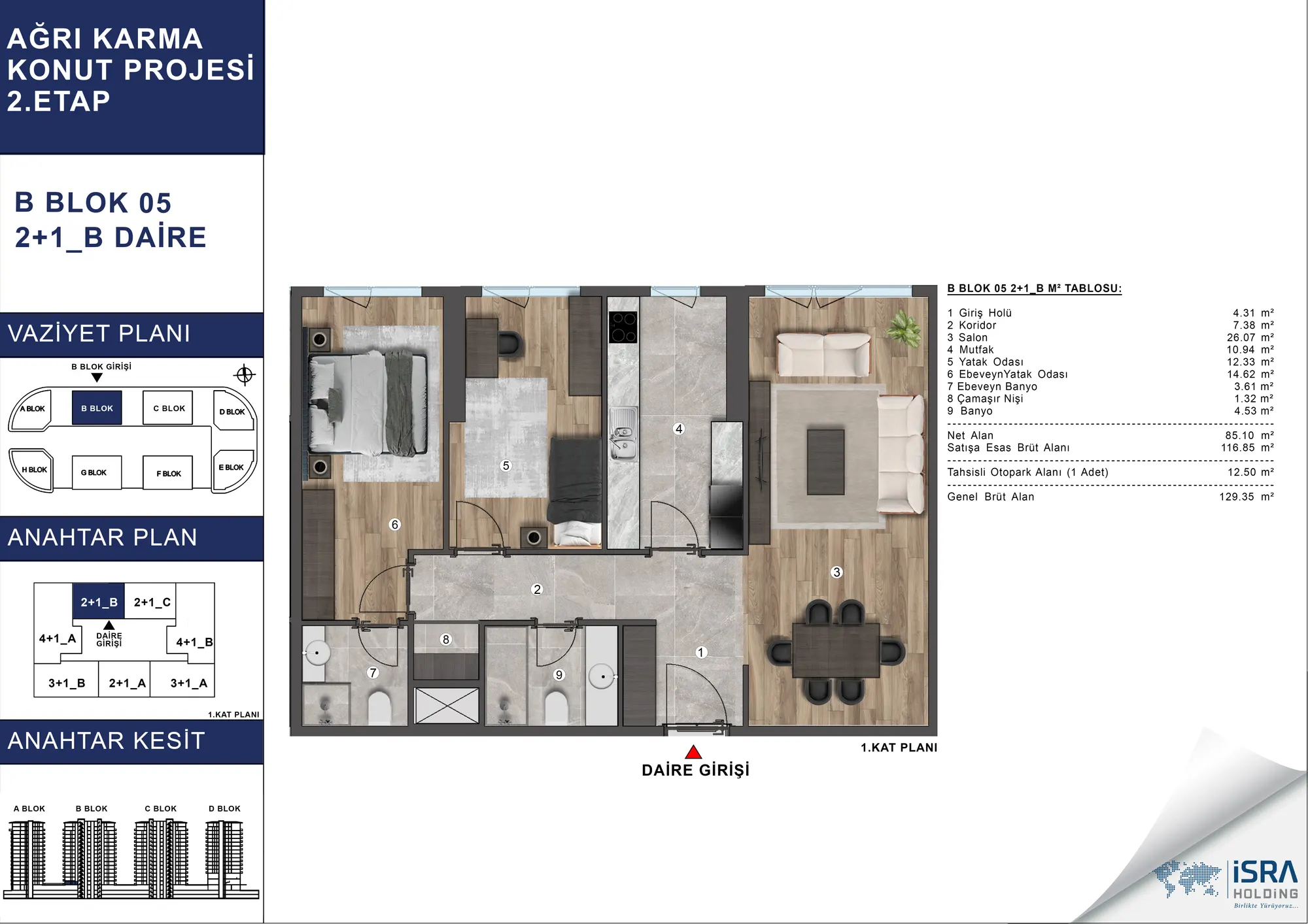 V Premium Ağrı B Blok 2+1 Daire kat planı — B tipi