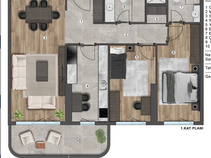 B Blok 2+1 Daire kat planı