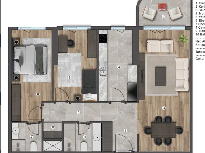 B Blok 2+1 Daire kat planı