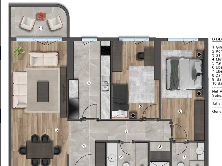 B Blok 2+1 Daire kat planı