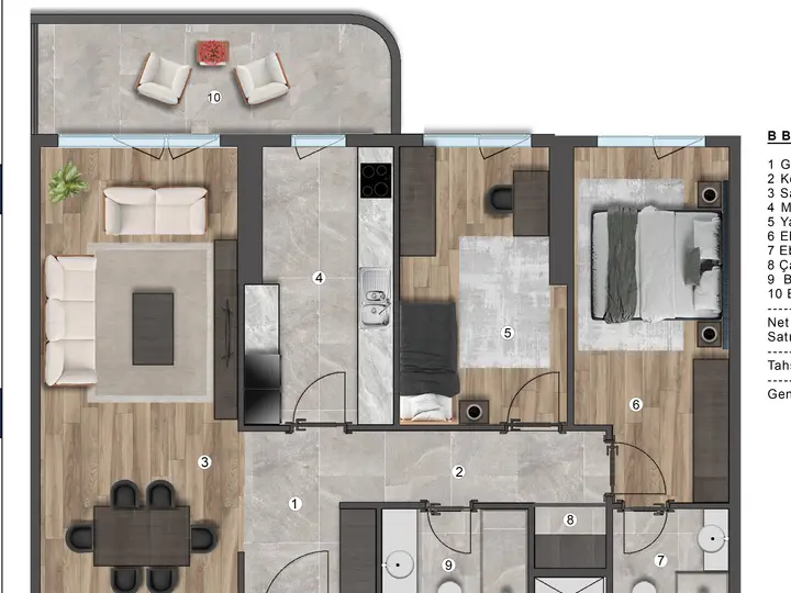 B Blok 2+1 Daire kat planı