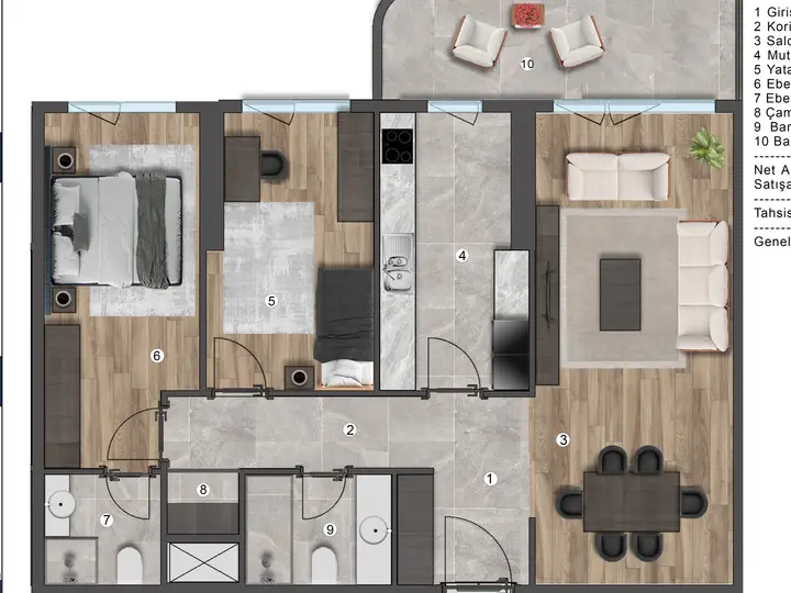 B Blok 2+1 Daire kat planı