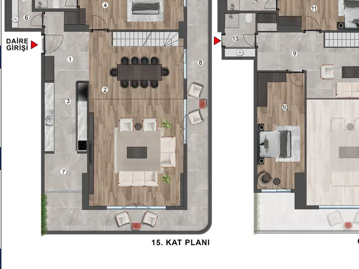 B Blok 3+1 Loft kat planı