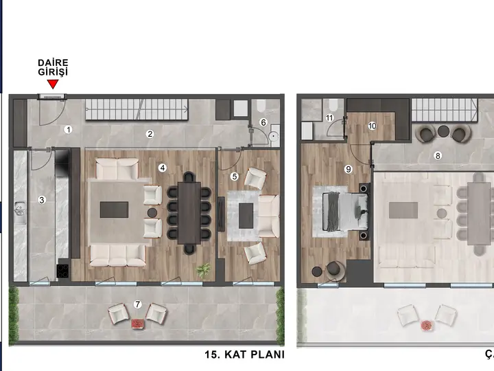 B Blok 3+1 Loft kat planı