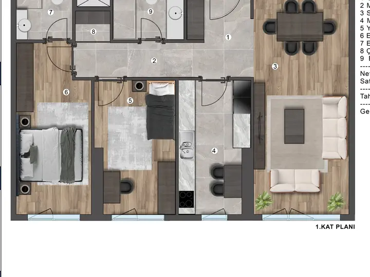 C Blok 2+1 Daire kat planı