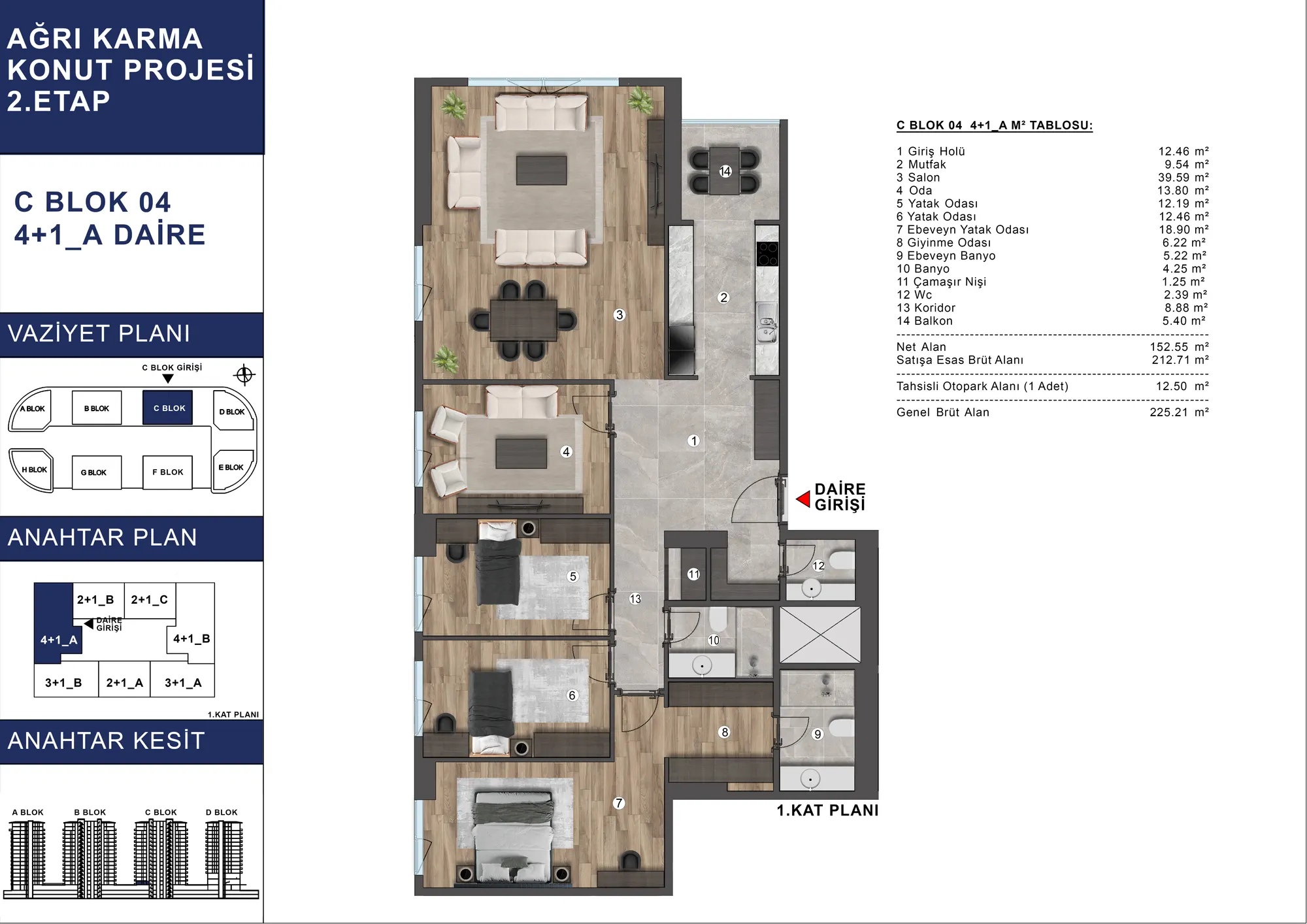 V Premium Ağrı C Blok 4+1 Daire kat planı — A tipi