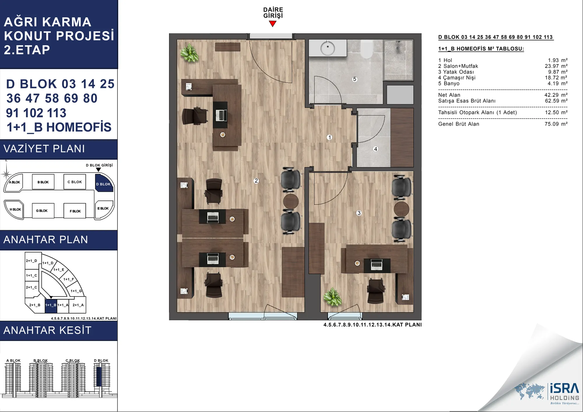 V Premium Ağrı D Blok 1+1 Home Ofis kat planı — B tipi