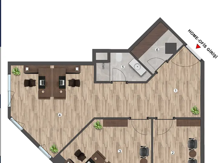 D Blok 2+1 Home Ofis kat planı