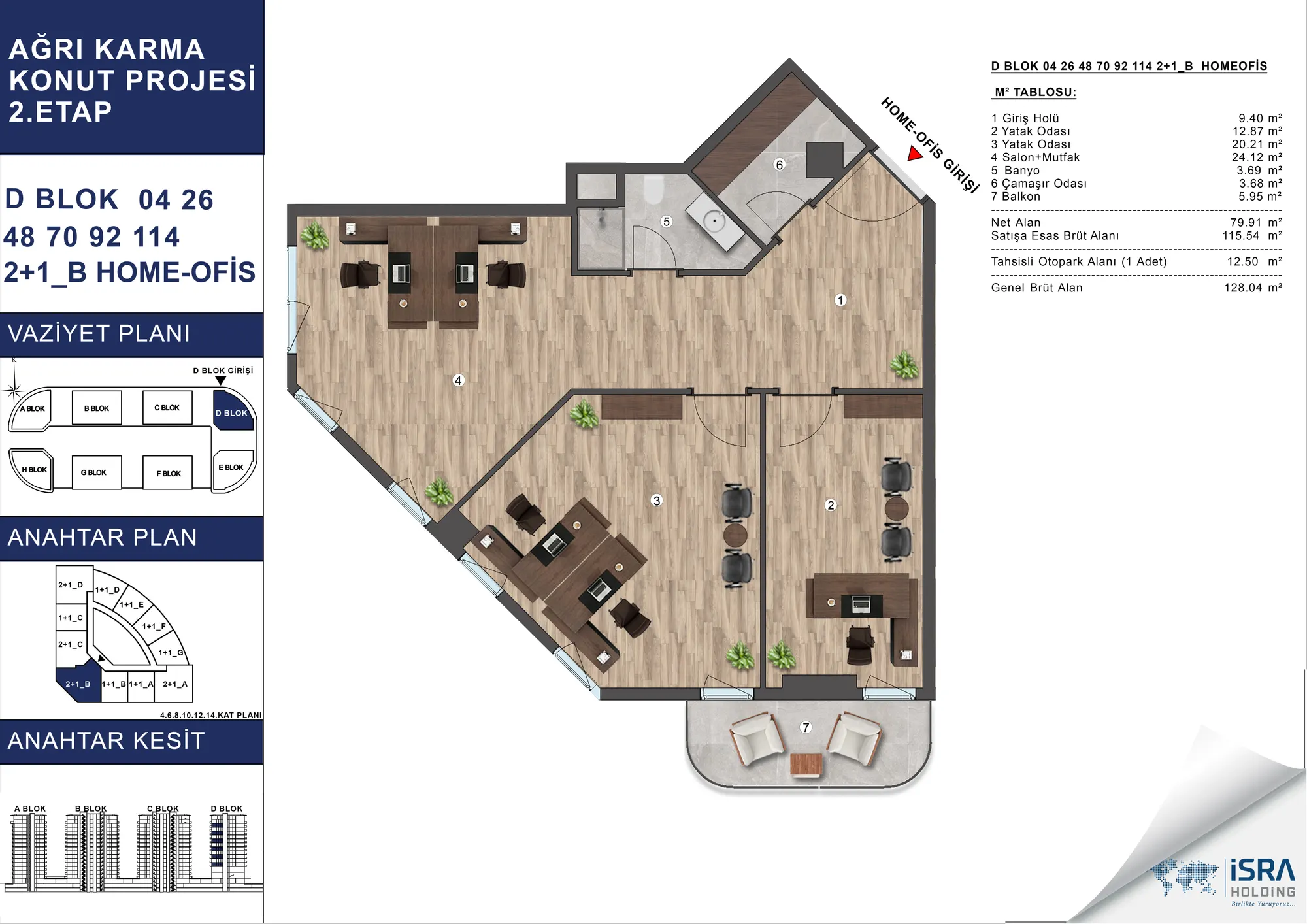 V Premium Ağrı D Blok 2+1 Home Ofis kat planı — B tipi