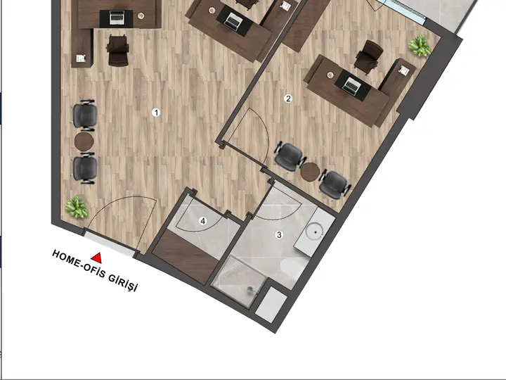 D Blok 1+1 Home Ofis kat planı