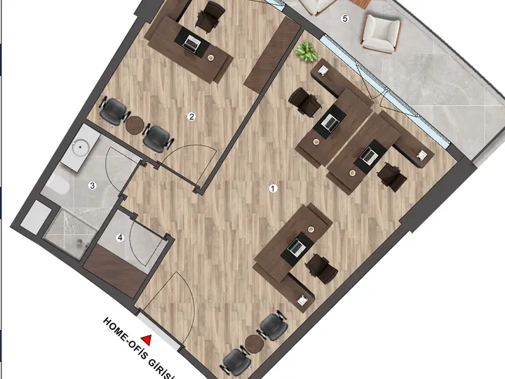 D Blok 1+1 Home Ofis kat planı