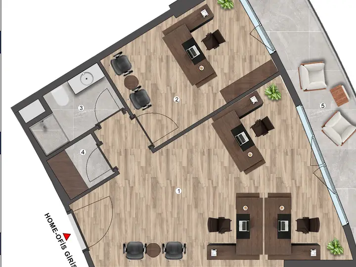 D Blok 1+1 Home Ofis kat planı