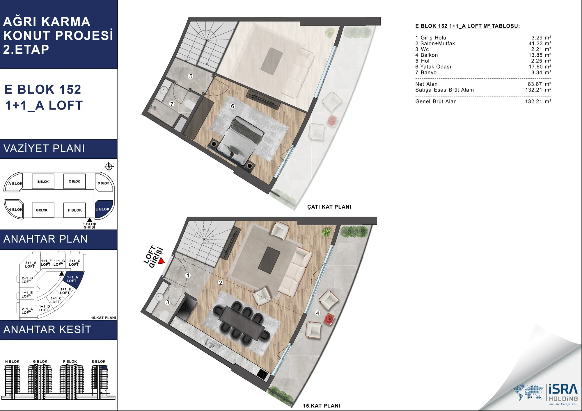 V Premium Ağrı E Blok 1+1 Loft kat planı — A tipi