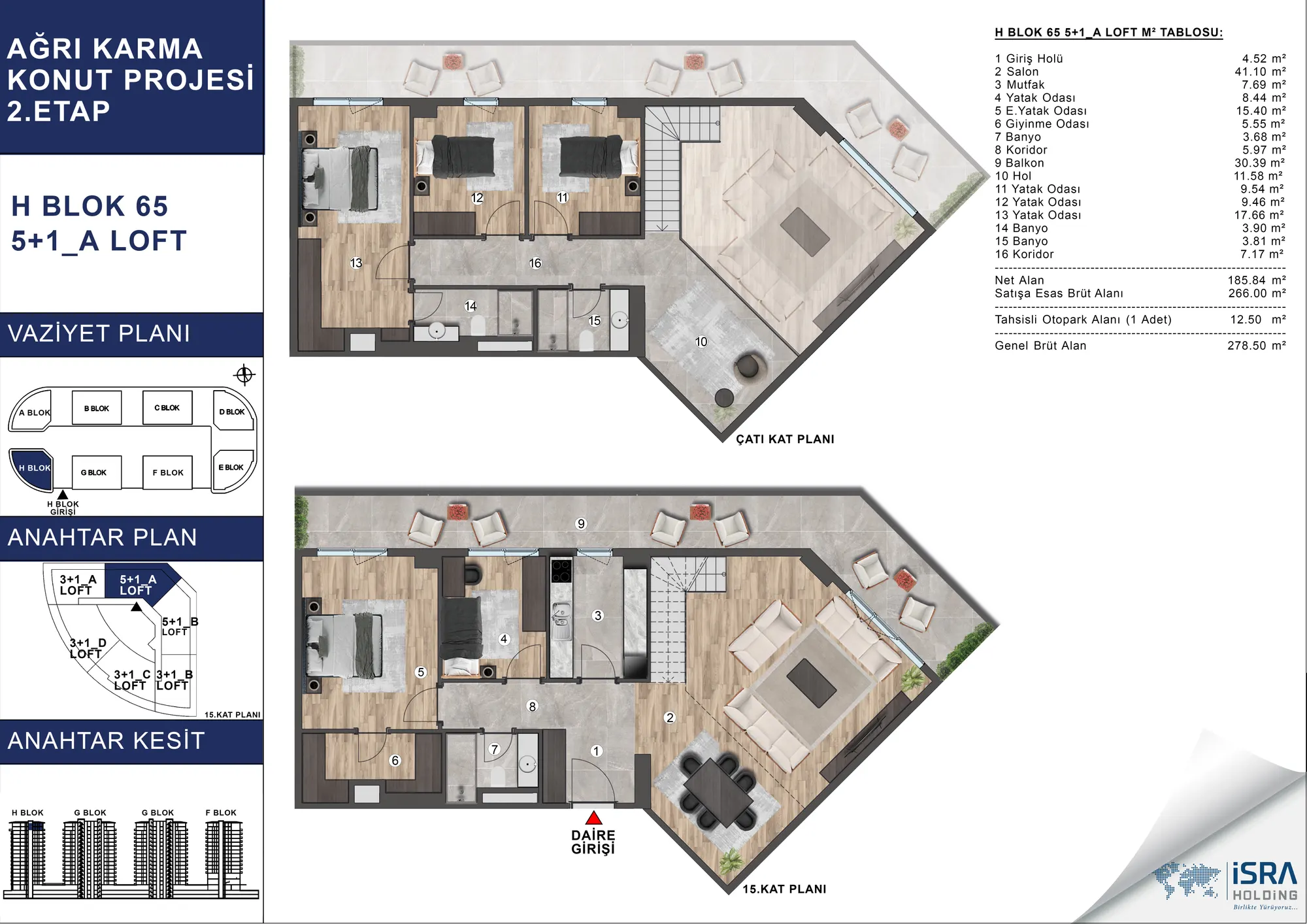 V Premium Ağrı H Blok 5+1 Loft kat planı — A tipi